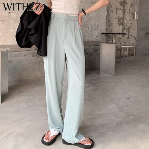 WITHZZ Spring Summer Straight Trousers Womens Loose Thin Solid Color Casual Pants