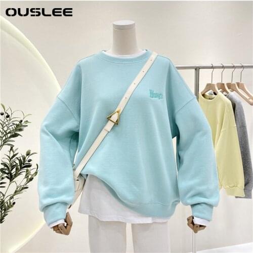 Ouslee Women Print Hoodies Harajuku Oversized Ladies Pullover Regular Sweatshirt Autumn and Winter Long Sleeve Pullover Tops