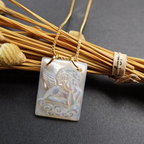 10pcs/lot 15x20mm Natural Thinker Angel Mother of Pearl Shell Necklace Thinker Angel Mother Pearl Shell Necklace Charms