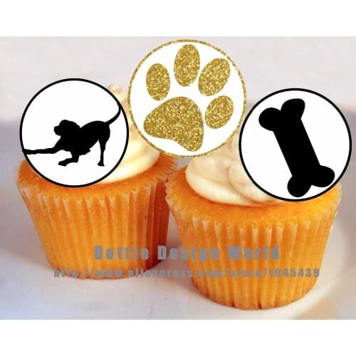 24 Dog Theme Edible Cake Topper Wafer Rice Paper Cake Cookie Cupcake Topper Decor Birthday Wedding Cake Decoration Party Supply