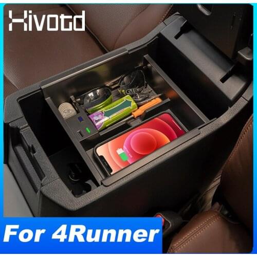 Car QI Wireless Charger Central Multifunction Storage Box For Toyota 4Runner Accessories 2021-2010 10W Phone Fast Charger Plates
