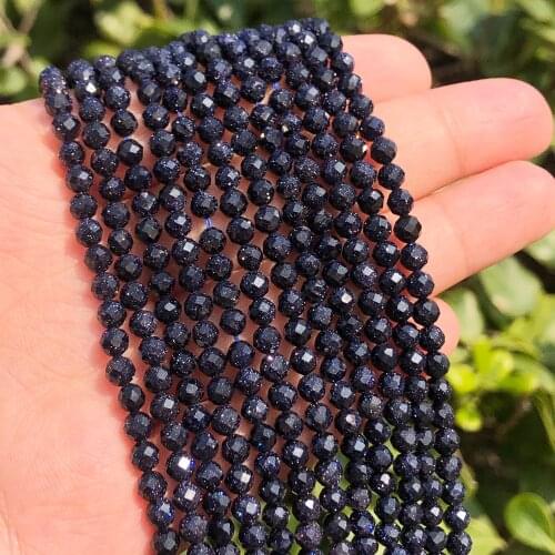 Natural Stone Beads Faceted Blue Sand Stone Loose Spacer Beads For Jewelry Making 2/3/4mm DIY Handmade Bracelets 15'Strands