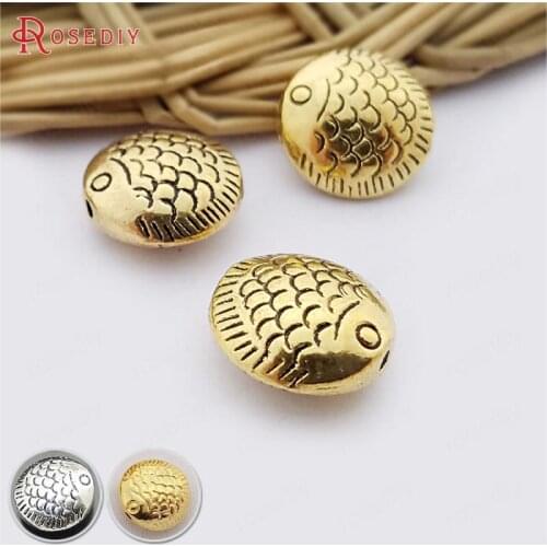 20PCS Diameter 13.5,height 7MM Antique Gold Color Zinc Alloy Oblate Fish Spacer Beads Bracelet Beads Findings Accessories