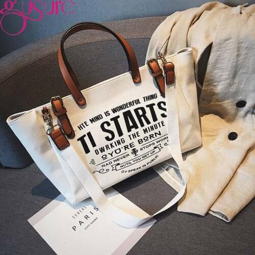 Gusure High Quality Canvas Tote Bags for Women Casual Large Capacity Bucket Shoulder Bag Lady Book Handbag Retro Crossbody Bags