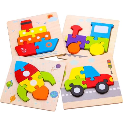 Kids Wooden Puzzle Montessori Toy Double-sided Car Animal Puzzle Shape Color Cognition Stacking Jigsaw Educational Toy