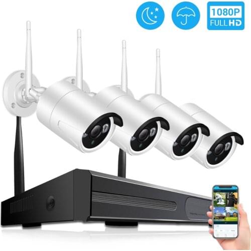 Hamrolte Wifi Camera Kit 4CH1080P NVR 1080P Bullet Waterproof Outdoor Wifi Camera Motion Detection CCTV Surveillance Kit IP Pro