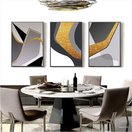 Creative Style Grey and Gold Geometry Picture Canvas Paintings Wall Art Picture For Living Room Decor Modern Posters Prints