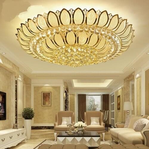 Round led Ceiling Lights master bedroom warm romantic restaurant crystal lights European Golden Lotus study ceiling lamp LO8184