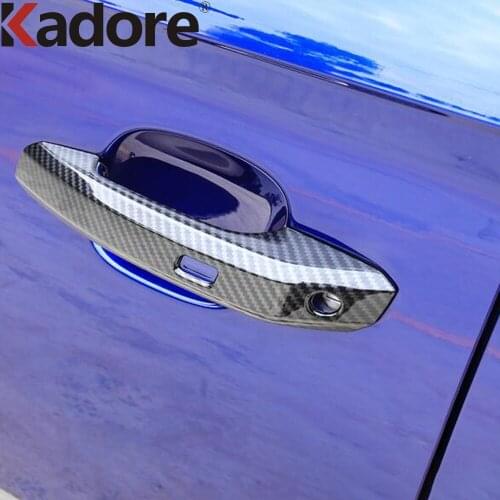For Audi Q5 2018 2019 2020 Carbon Fiber Side Door Handle Cover Trim Catch Frame Covers Stickers Car Styling Accessories 4pcs LHD
