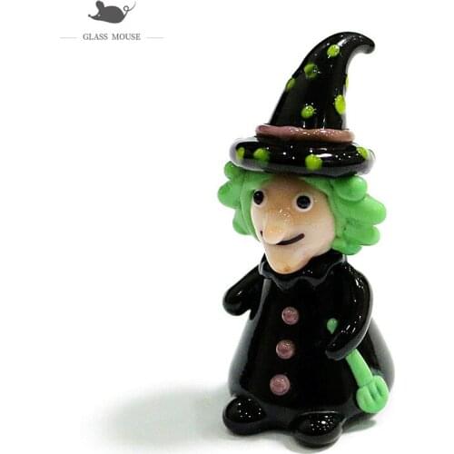 Mini Glass Craft Witch Figurines Japan Style Cartoon Image Ornaments Cute Vivid Halloween Gifts For Kids Room Decor Collection