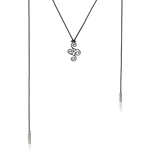 Fashion Long Rope Chain Black Color Temperament Personality Pendant Necklace For Women And Girls Alloy Jewelry Simple Gift