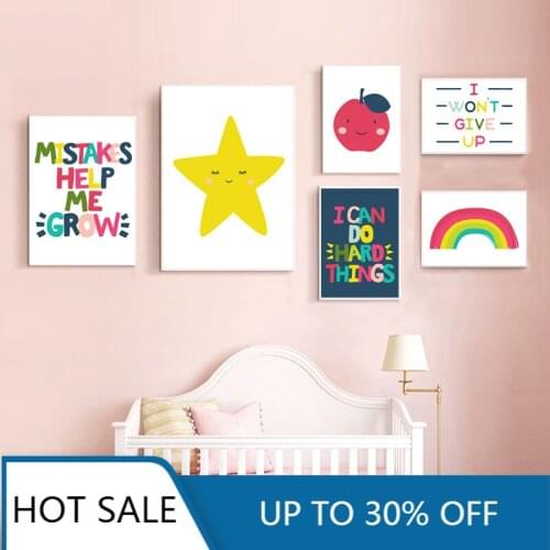 Nursery Wall Art Stars Apple Rainbow Posters and Prints Canvas Painting Childrens Baby Room Decoration Pictures