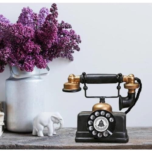 New Hot Creative Promotional Gift Retro Telephone Model Antique Desktop Ornament Craft Home Decoration Figurines Specific Gift