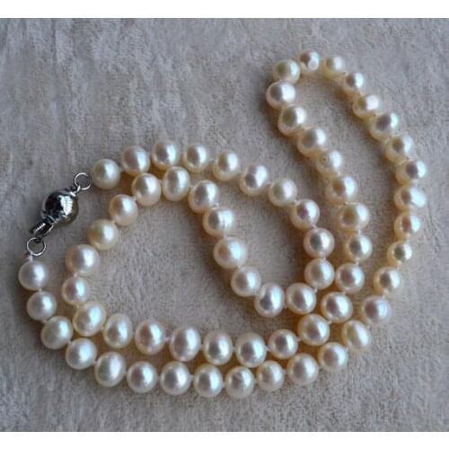 New Favorite Pearl Necklace 6-7MM White Color Potato Round Genuine Freshwater Pearl Choker Necklace Charming Lady Gift