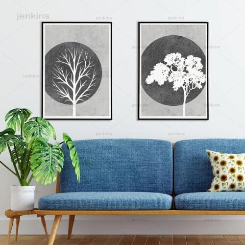 Grey White Tree Silhouette Posters Black White Canvas Painting Wall Art Pictures for Living Room Modern Home Decorative Prints