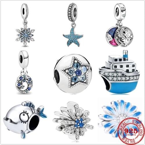 Genuine 925 Sterling Silver Beads Charm Fish Steamship unicorn starfish Flower Fit Original Pandora Bracelet Charm Jewelry Gift