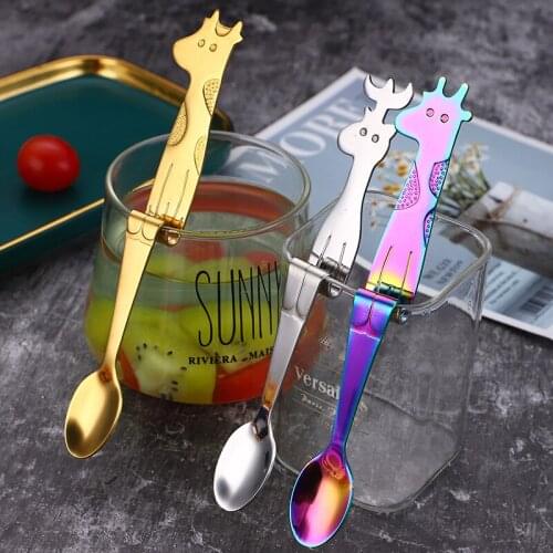 Hanging cup dessert coffee spoon 304 stainless steel creative cartoon coffee stirring spoon ice spoon titanium plated spoon