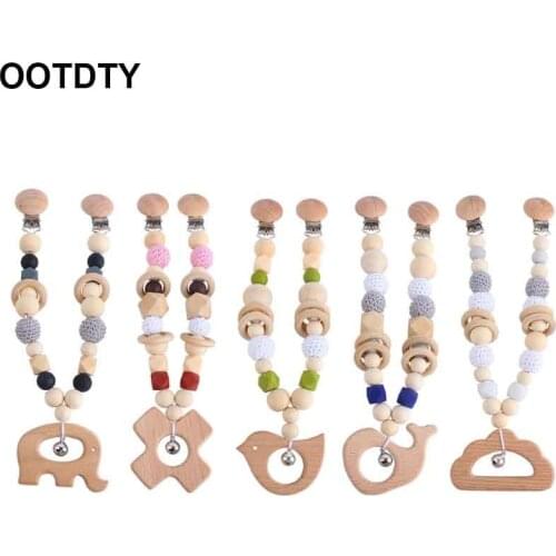Baby Teether Teething Pendant Pram Clip Hanging Toy Pacifier Chain Stroller Mobile Rattle Wooden Nursing Molar Soother Infants S