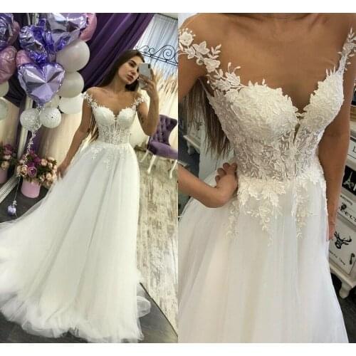 Simple Wedding Dress Wedding Gowns 2019 Bride Dress A-line Tulle Lace Appliques Bride Dress Luxury Abiti da sposa De Noiva