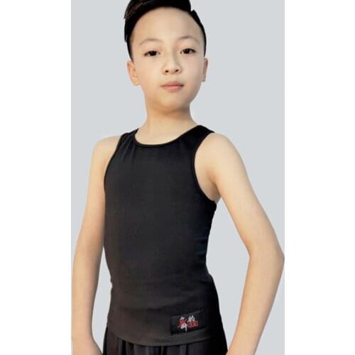 Boys Latin Shirts Black Latin Dance Dress Kids Boy Dance Practice Wear Cha Cha Ballroom Latin Dancing Tops Training Vest 3895