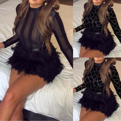 Sagace womens nightclub gauze perspective Plush zipper dress sexy nightclub style open leg skirt платье рубашка