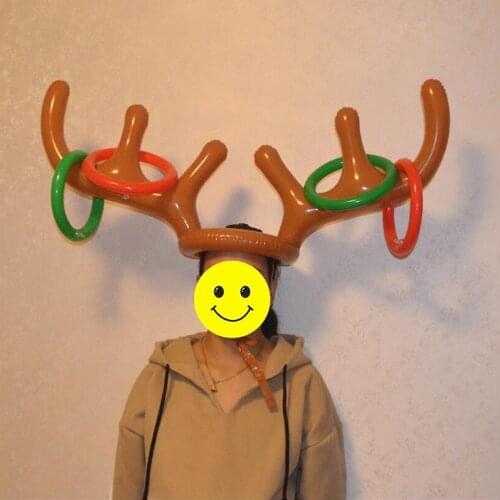 Santa Funny Reindeer Antler Christmas Toy Inflatable Reindeer Christmas Hat Antler Ring Toss Holiday Party Game Toys Xmas 3