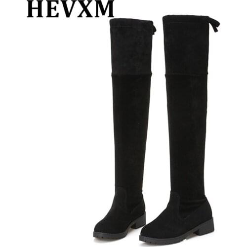 Size 35-41 Winter Over The Knee Boots Women Stretch Fabric Women Thigh High Sexy Lace Up Woman Flat Shoes Long Bota Feminina