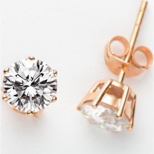 Pure 18K Rose Gold Studs DF Color Moissanite Jewelry Engagement Anniversary Classic 6 claws Earrings