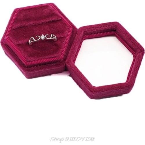 Hexagon Velvet Ring Box Double Ring Display Holder with Detachable Lid Ring Box Holder for Ceremony(Khaki) N07 20 Dropship