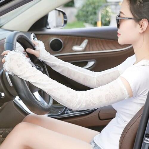 Sun protection gloves female anti-UV thin long section summer ice silk driving cycling arm sleeves cool sleeves