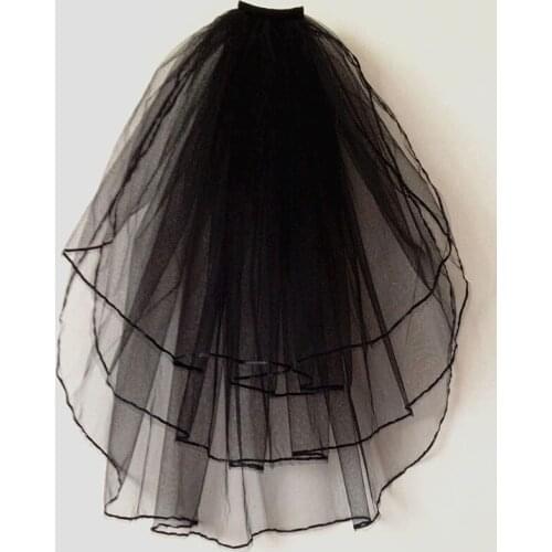 Layer 3 Black Ivory White Ribbon Edge Wedding Veil Elbow Length Bridal Veil with Comb