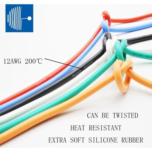 Heat Resistant Cable Wire 1/2M 20AWG 22AWG 24AWG 26AWG Flexible Silicone Rubber Extra Soft 200 Degree Copper High Temperature