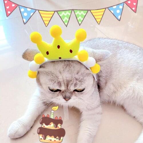 Pet Cat Three-dimensional Crown Headband Birthday Headdress Photography Props cat Yellow Crown Ornament Accessories Best Gifts