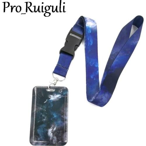 Nebula Starry Sky Anime Lanyard Badge Holder ID Card Lanyards Mobile Phone Rope Key Lanyard Neck Straps Keychain Key Ring