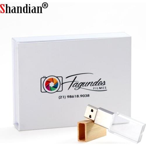 Wooden Crystal USB Flash Drives 128G Pen Drive 64GB Custom LOGO Colour Print Memory Stick Real Capacity 32GB U Disk USB device