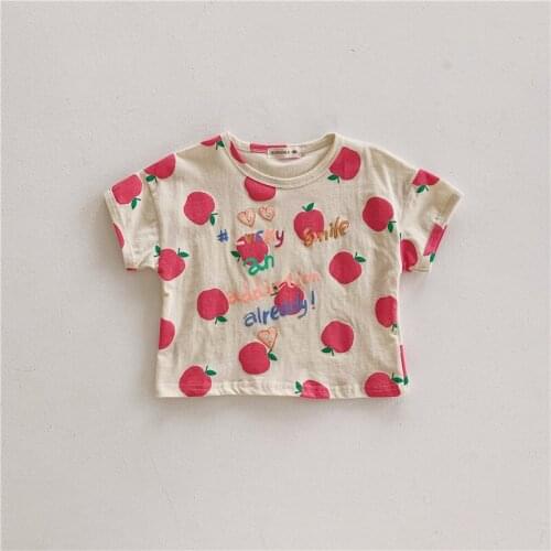2021 Spring Summer Baby T Shirts Korean Style Fashion Cartoon Apple Print Short Sleeve Tee Boys Girls Tops Childrens Clothing