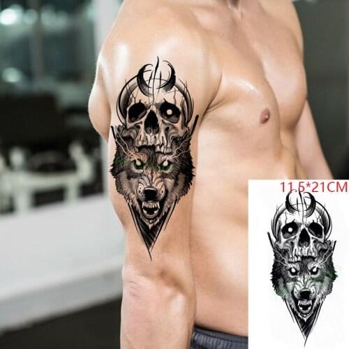 Waterproof Temporary Tattoo Sticker Moon Skull Wolf Head Animal Fake Tatto Flash Tatoo Leg Arm Hand for Men Women