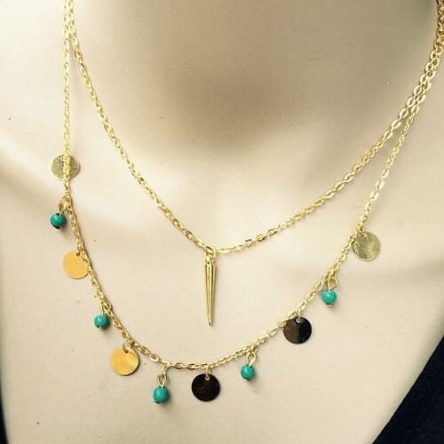 New Fashion accessories jewelry metal alloy Tapered multi layer sequins synthetic necklace present gift for women wholesale