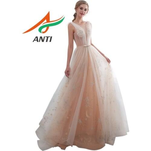 ANTI 2018 bows Sashes Backless Evening Dress Luxury Embroidery Lace Formal Gowns Celebrity Dress A-Line Wedding Party