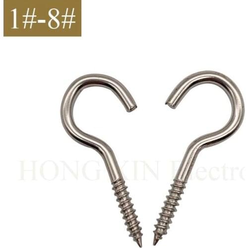 【1#-8#】Hook Self Tapping Screw Carbon Steel Screw-In Hooks C Cup Hook open Light hooks Ring Hooks with Plate Nickel