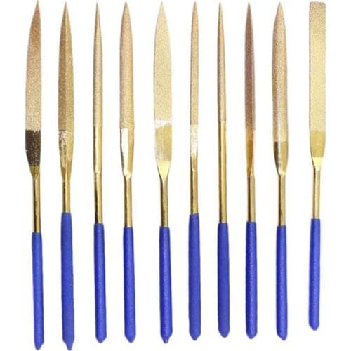10 Pieces of 140mm Golden Titanium-Plated Diamond Files Triangular File Emery Files