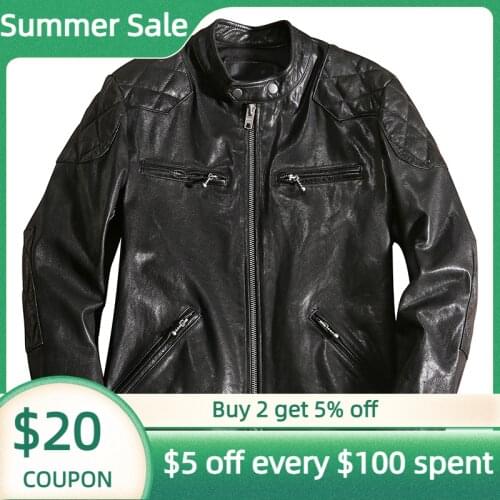 2021 Black Motorcycle Style Genuine Leather Jacket Men Plus Size 5XL Real Natural Sheepskin Spring Slim Fit Short Biker Coat