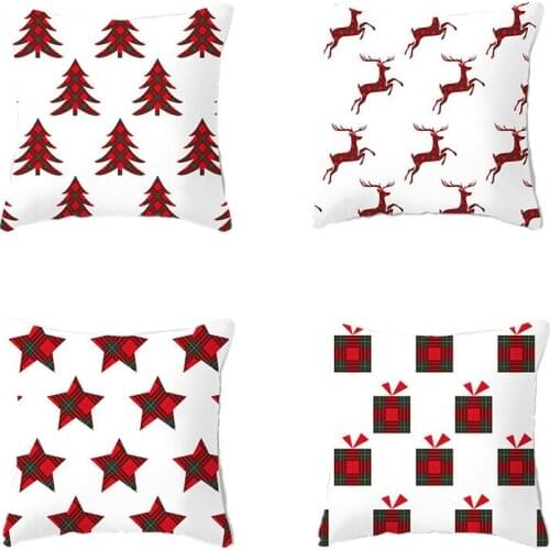 4PCS Red Plaid Cushion Cover Pillowcase Home Decorative Sofa Square Pillow Cover Bedroom Car Decor 45X45cm-ABUX