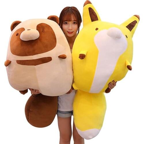 45-105cm Anime Fat Peluche Racoon Cushion Stuffed Plush Cartoon Big Tail Fox Dolls Hot Christmas Gift Baby Toys For Children