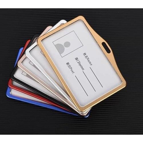 Aluminium Alloy Horizontal Office Worker ID Badge Card Holder with Detachable Stripe Lanyard/Strap