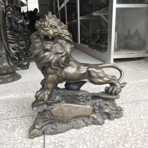 40CM large Huge -HOME OFFICE Porch lobby TOP COOL efficacious Mascot thriving business bronze Lion KING FENG SHUI ART statue