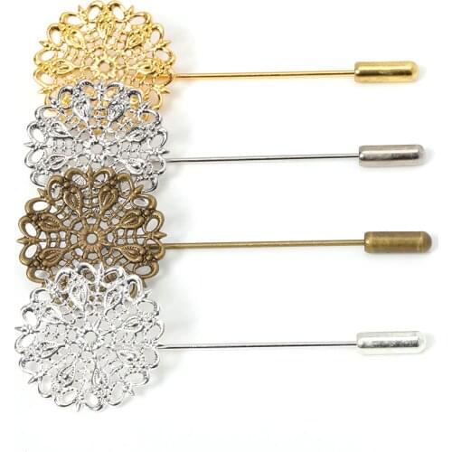 5pcs 25mm Hollow Out Copper Flower Brooch Base Setting Lapel Pin Boutonniere Stick Brooch for Women Jewelry Accessories DIY