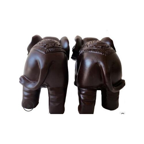 Household living room porch fucai elephant places wooden animal attract sandalwood carving set decoration Home sculpture statue