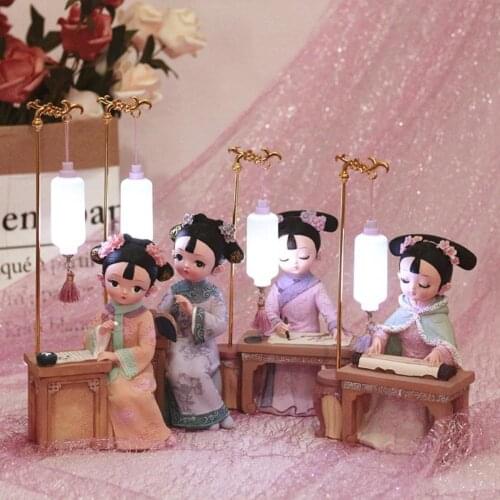 Home Office Decor Portable Creative Table Lamp Illumination Resin Chinese Vintage Girls Cartoon Figure Desk Lamp Birthday Gift