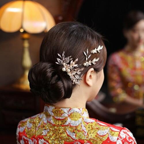 Golden Diamond Hairpin Retro Chinese Headdress Comb Back Comb Hair Accessories Bridal Wedding Hair Decoration BH